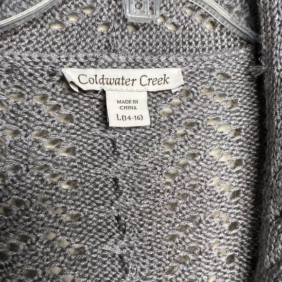 COLDWATER CREEK Gray Waterfall Cardigan Open Wool Chunky Sweater WOMENS Lg - Picture 4 of 10